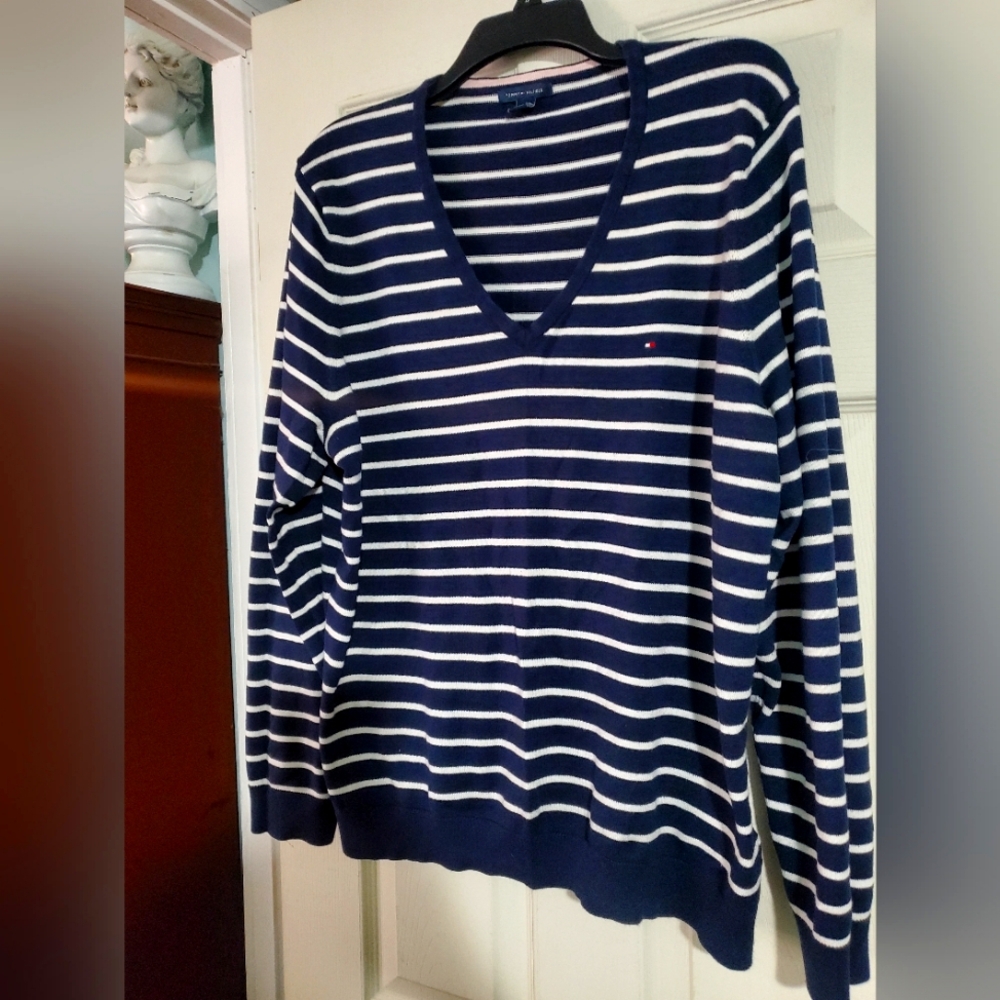 Tommy Hilfiger Navy & White Stripe Top Knot Knit Sweater XXL